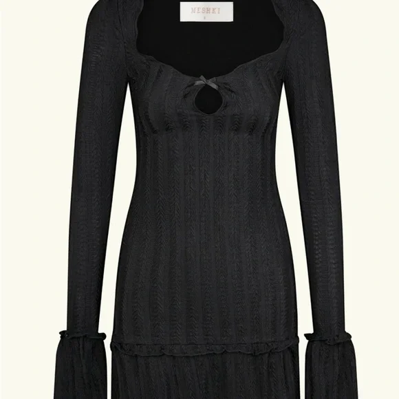 NWT Meshki Daphne Pointelle Black Long Sleeve Dress with Keyhole Detail - Picture 2 of 6